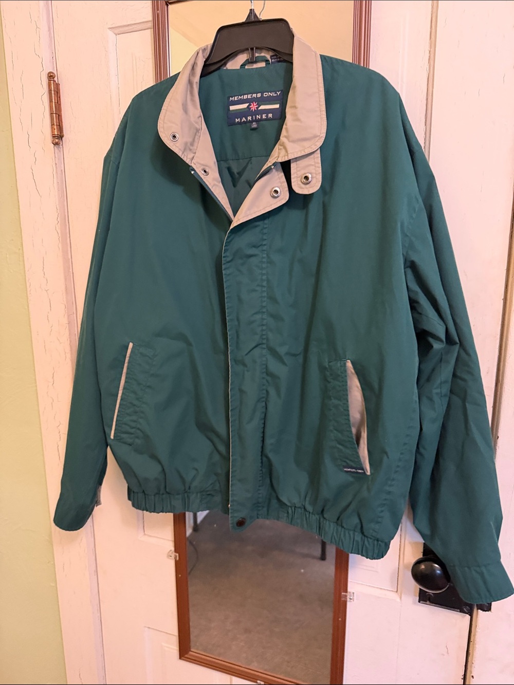 Members Only Teal Shell Jacket with Light Gray Trim